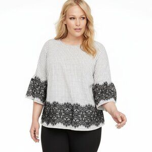 Lane Bryant Lace Striped Tunic Size 18/20 Black White Capsule Luxury Feminine